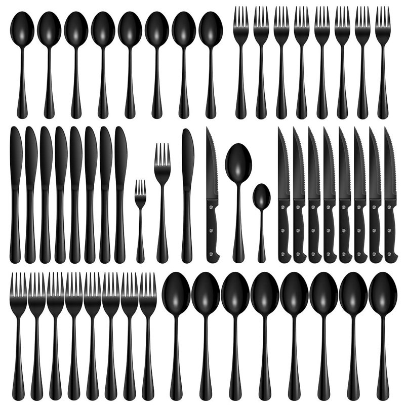 Ensemble de couverts 48 pièces en acier inoxydable Type B, service pour 8, Noir