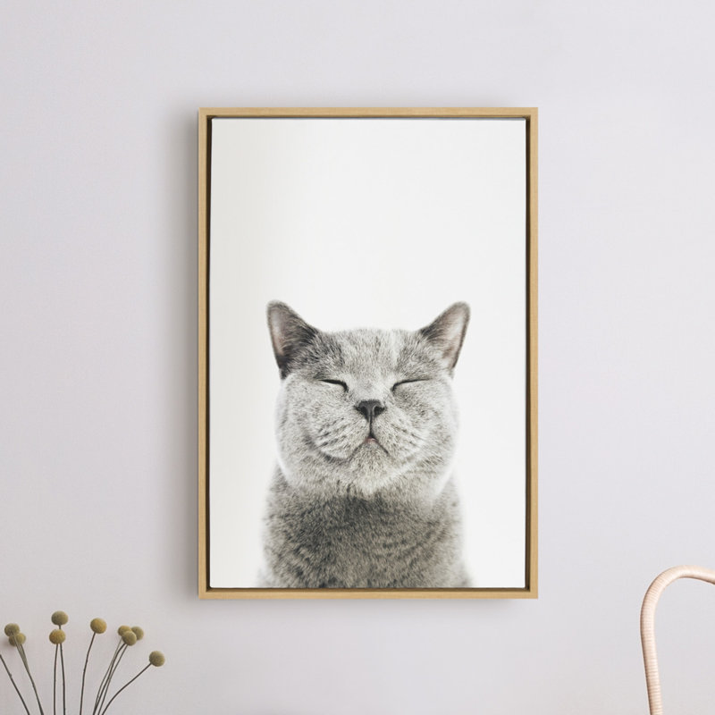 Smiling Cat by Amy Peterson Framed Canvas Wall Art Print, Natural Frame, 23" x 33"