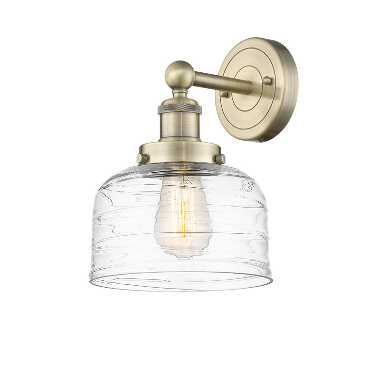 Cetronia Armed Sconce, Clear Deco Swirl, Antique Brass