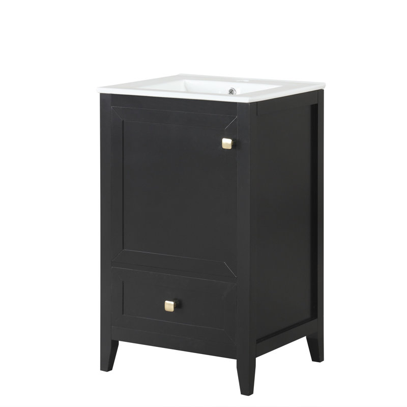 Meuble-lavabo de 20 po avec lavabo en céramique, Noir, noir, noir, noir