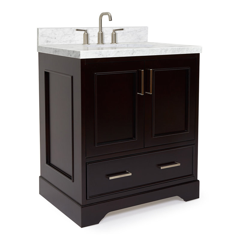 31'' Single Bathroom Vanity with Carrara Marble Top, Espresso