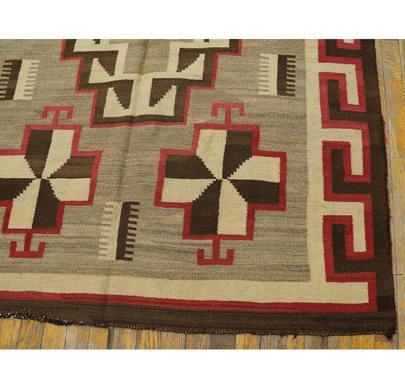 1920s Gray Medallion Antique American Navajo Rug 4'6"x6'6" Flatweave Wool Carpet