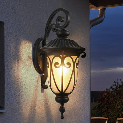 Ensemble de 1 lanterne murale d'extérieur classique de 23 po (h), applique murale rétro noire avec verre à bulles, luminaire extérieur résistant aux intempéries pour entrée de patio (ampoule non incluse)