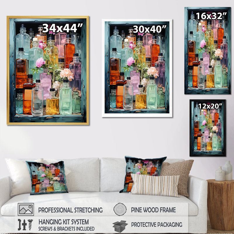Toilette Elixir Of Beauty I - impression sur toile tendance, H 20 po x l 12 po x P 1 po, Encadrement doré