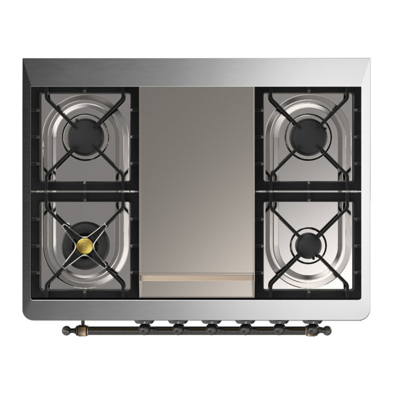 Majestic III Series 36 Inch Dual Fuel Range with 6 Sealed Burners, Griddle, in Glossy Black (Natural Gas, Brass Trim)