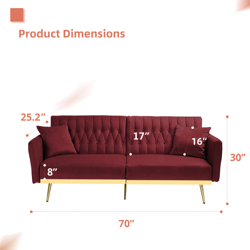 Somiya Upholstered 70'' Sleeper Sofa, Red Velvet