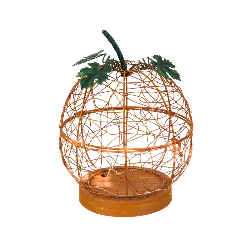 Lency Pumpkin Battery Operated Metal Wire Container with LED Lights