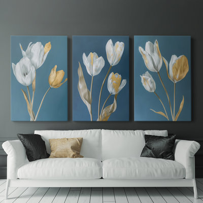 Floral Study Series LI -Set Of 3 Gallery Wrapped Canvas -Ready to Hang