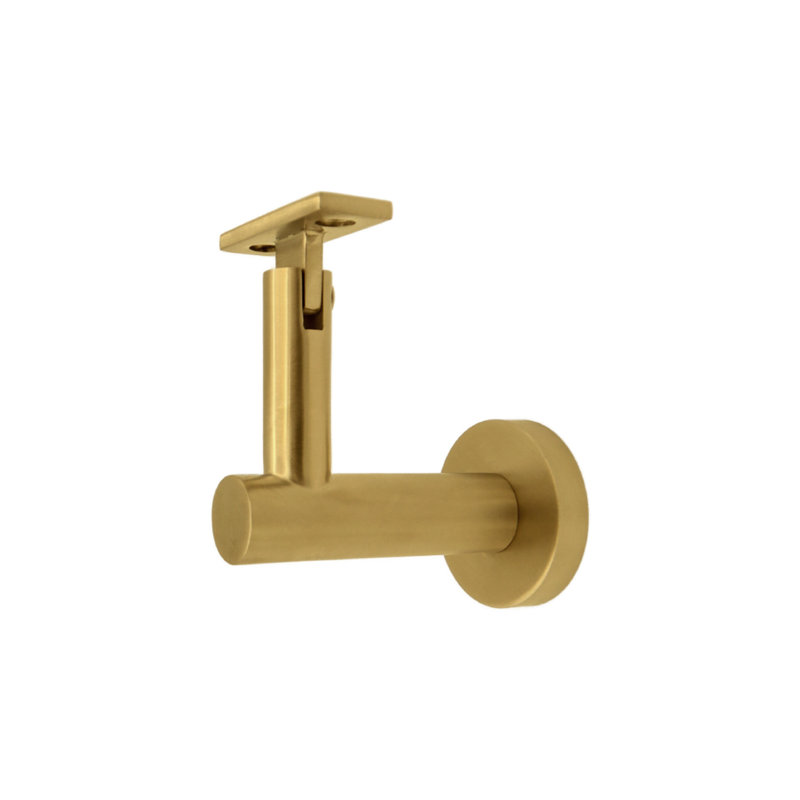 Concrete Mount Handrail Bracket with Round Rose and Flat Plate, Satin Brass