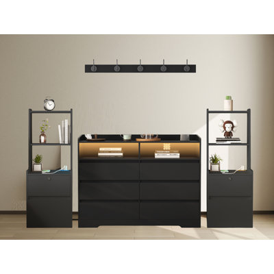 3 Piece Dresser And Nightstand Sets,Dresser Of Drawers With 6 Drawers,Set Of 2 Nightstands With Charging Staion by Wrought Studio