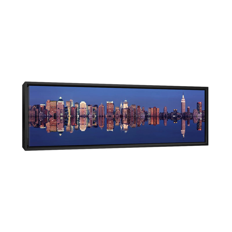 «Panoramic Skyscrapers at the Waterfront, New York City, New York State», reproduction de photo sur toile, Cadre noir