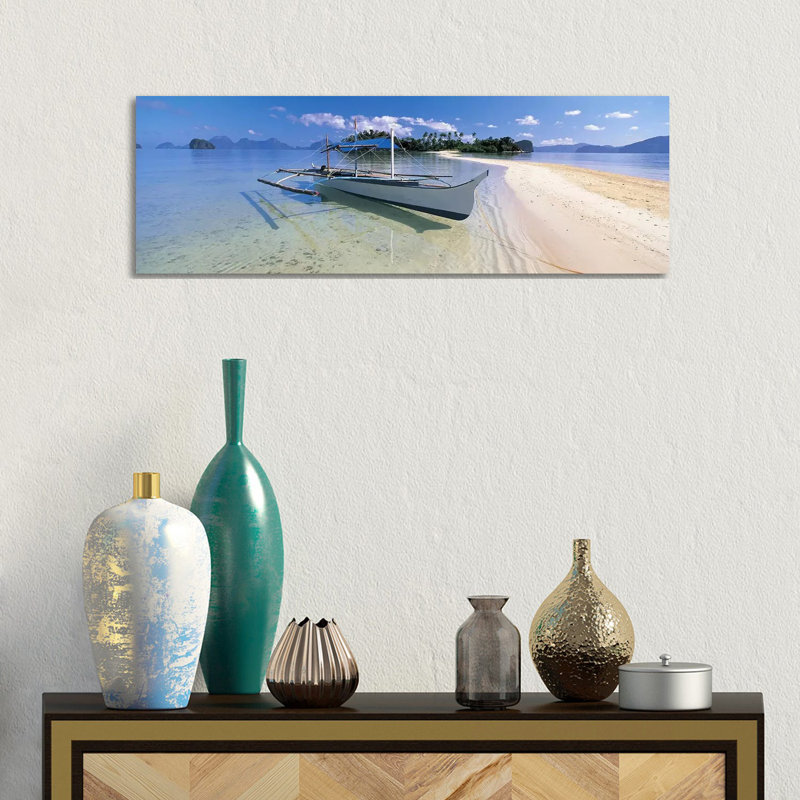 Fishing Boat Moored on the Beach, Palawan, Philippines #2 1 Piece Wrapped Canvas Panoramic Wall Art