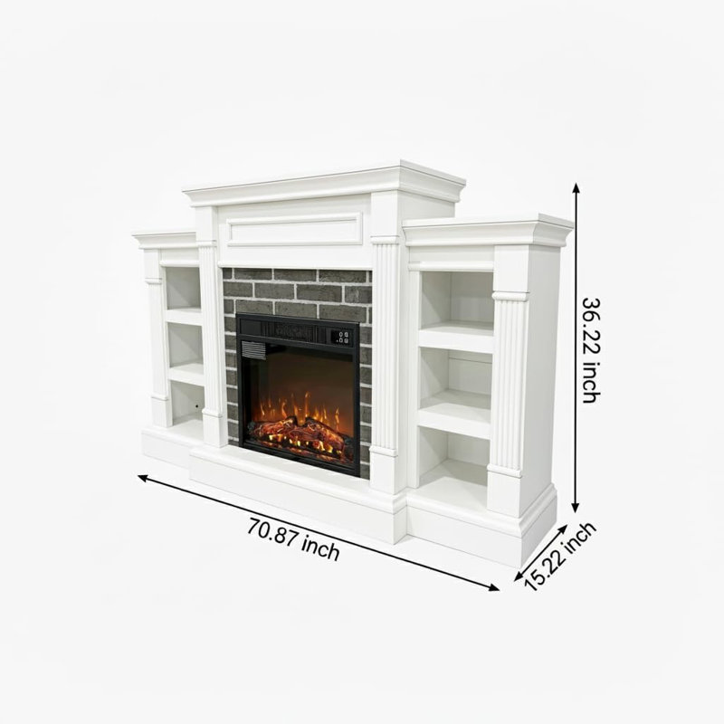 71" Electric Fireplace TV Stand with Mantel, Supports TVs up to 80", Entertainment Center with Storage and Realistic Faux Stacked Stone Surround