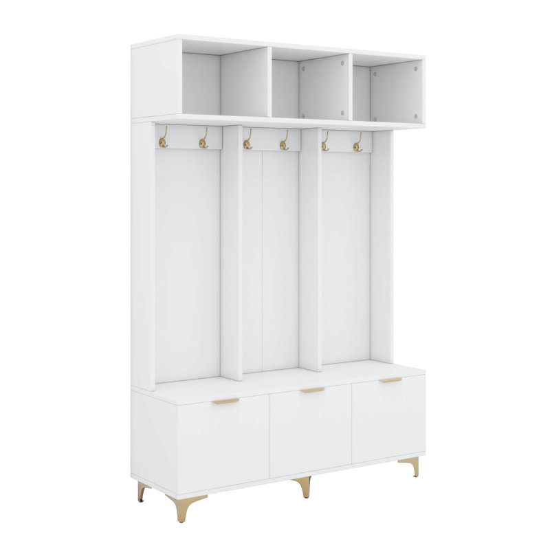 Grand portemanteau moderne avec banc, portemanteau et crochets, Blanc