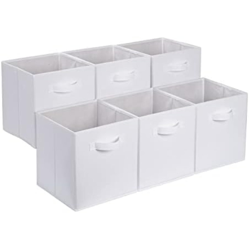 Cube Organizer Storage Bins Handles, Collapsible Fabric, Pack Of 6, 13"X13"X13", White, 13" H x 13" W x 13" D, White