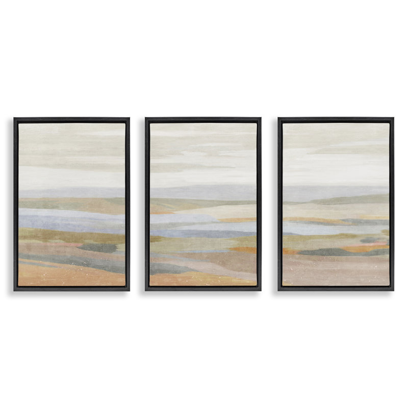  Ensemble de 3 toiles flottantes encadrées par Suzanne Nicoll, H 25 po x l 17 po, Cadre flottant noir de jais