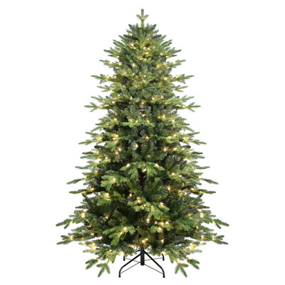 6.5ft +pe Christmas Tree Featuring 350 Ul Warm White Lights, 2142 Tips, Hinged Branch Configuration, Stable Metal Foundation For A Cozy Holiday Decor With Design, Stand - Ideal Creating Scene