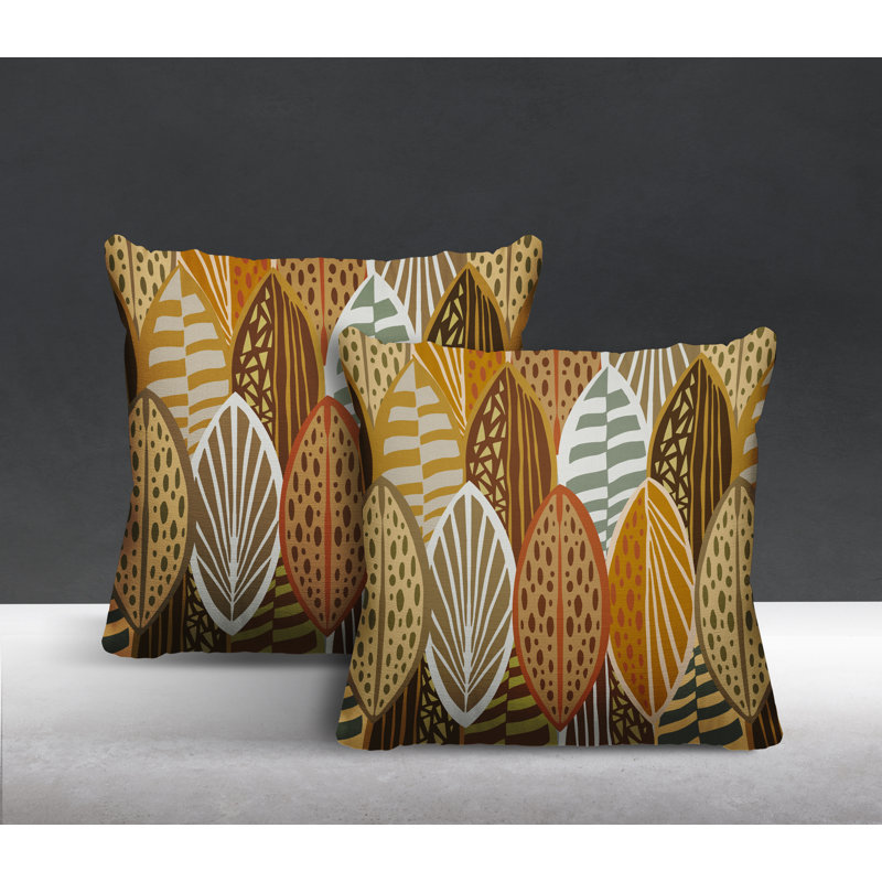 Abstract Outdoor Reversible Throw Pillow, 17W" x 17H", Brown