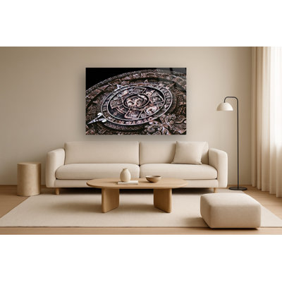 Art mural en verre trempé sans cadre avec calendrier Maya - 40 po x 60 po