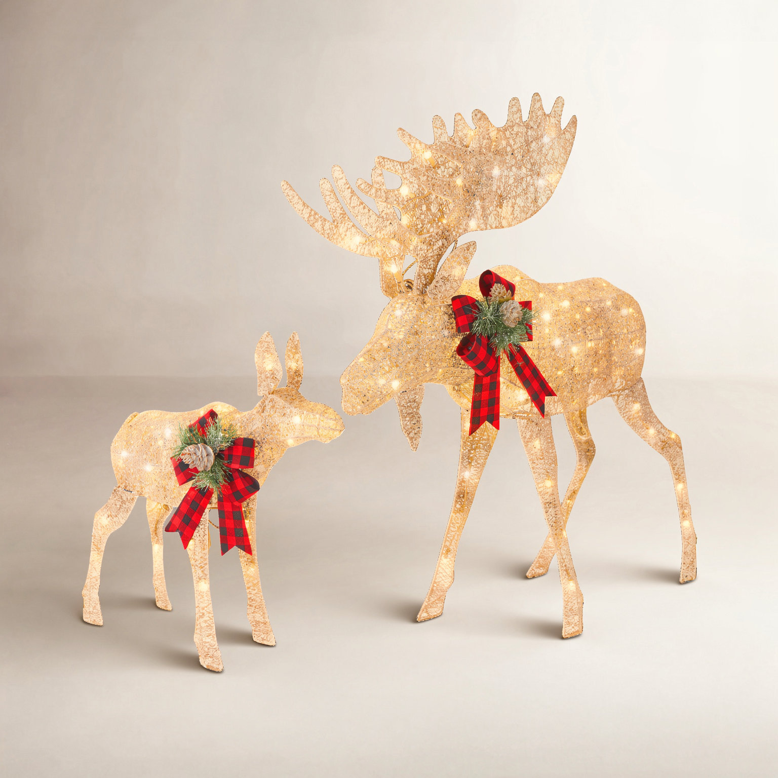 The Holiday Aisle® 2-Piece Lighted Moose Set, Gold