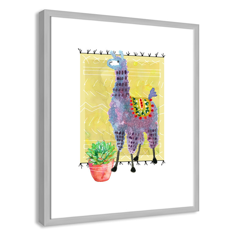 « jolie llama ii », art sur toile, H 25,5 po x l 21,5 po x P 1,18 po, Cadre argenté