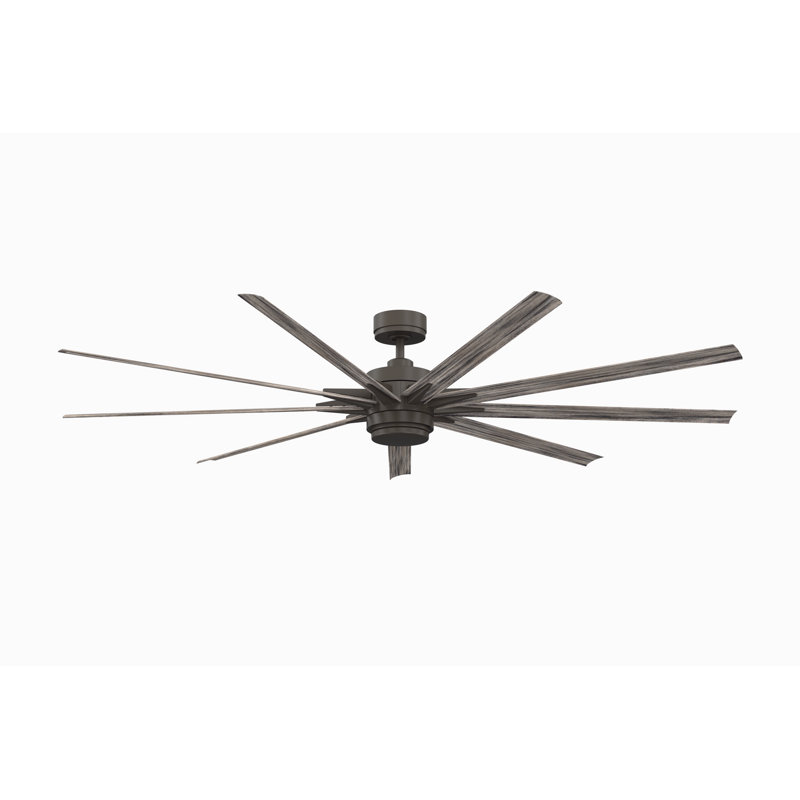 Odyn 84 inch Indoor/Outdoor Smart Ceiling Fan with LED CCT Select Light Kit - Matte Greige with Weathered Wood blades