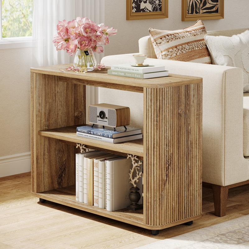 31.5'' Narrow End Table with 2-Tier Shelves, Natural Brown