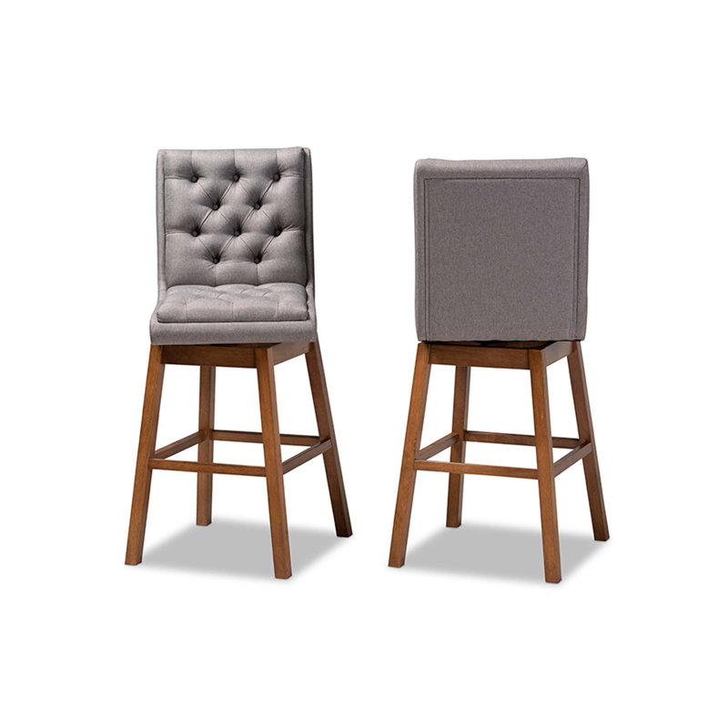Efaz Swivel Upholstered Counter Stool with Solid Wood Frame, Grey, Brown