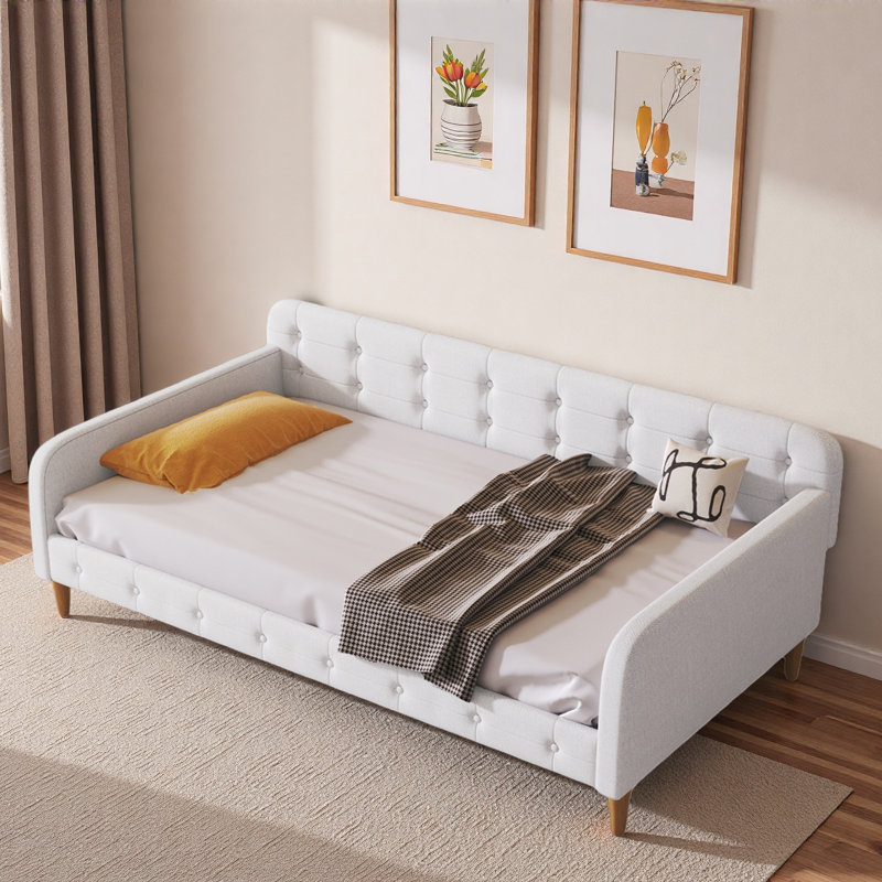Upholstered Daybed With 4 Support Legs And Button Tufted Design, Beige, Twin