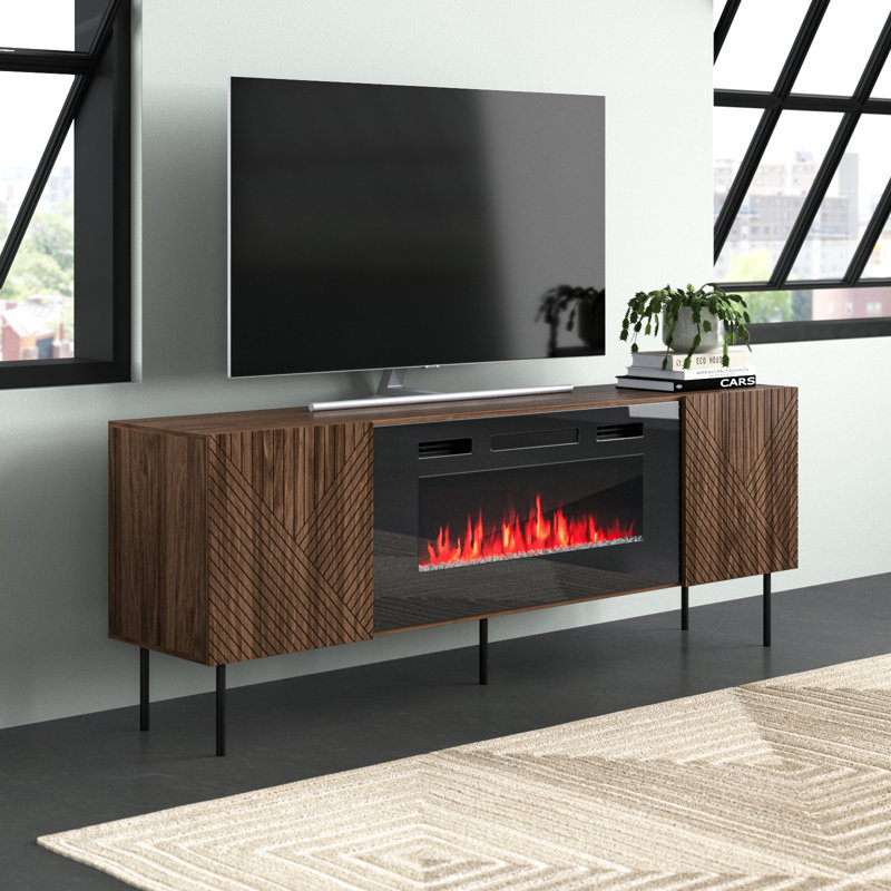 Meuble télé avec foyer Art-Deco, Bois / noir