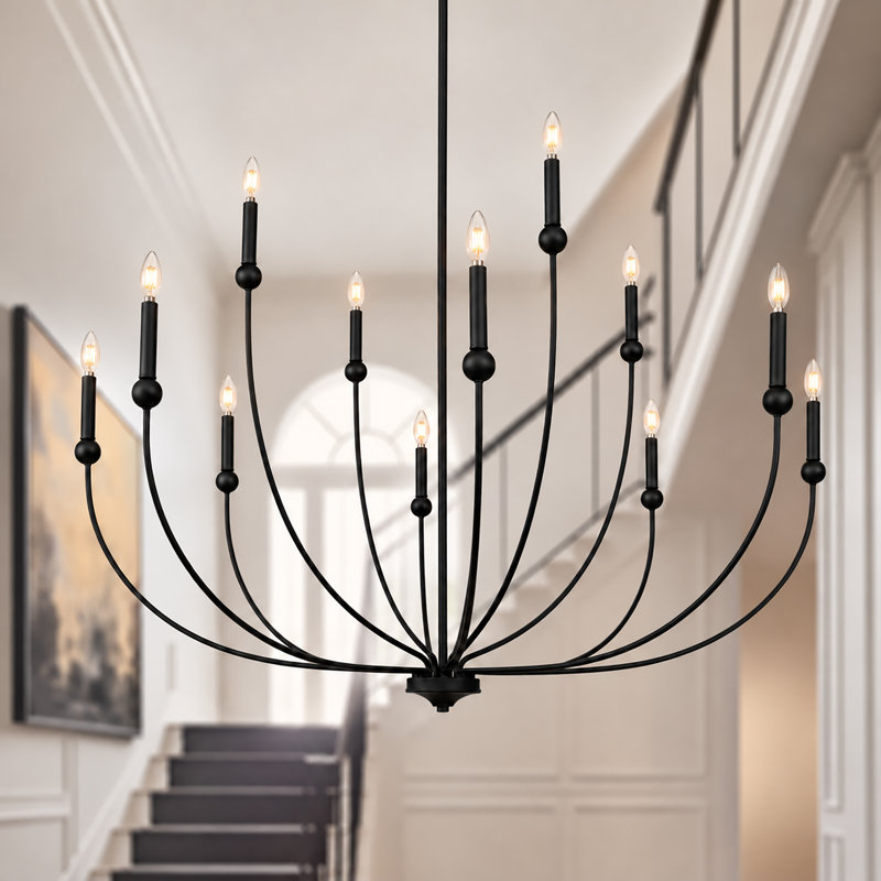 Lustre style campagne moderne surdimensionné à 12 lumières et l 48 po