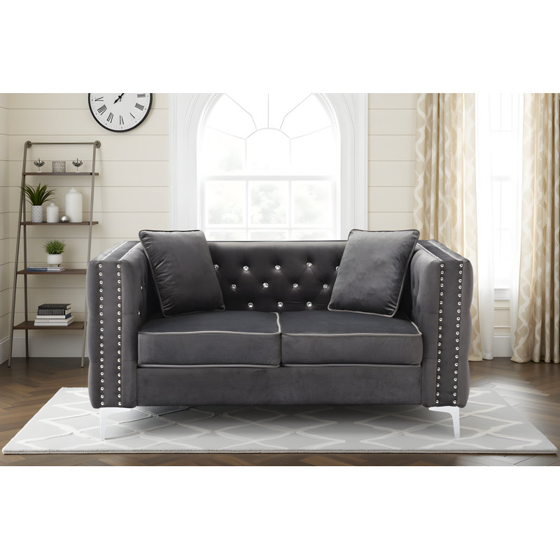 Lyon Velvet Loveseat, Gray