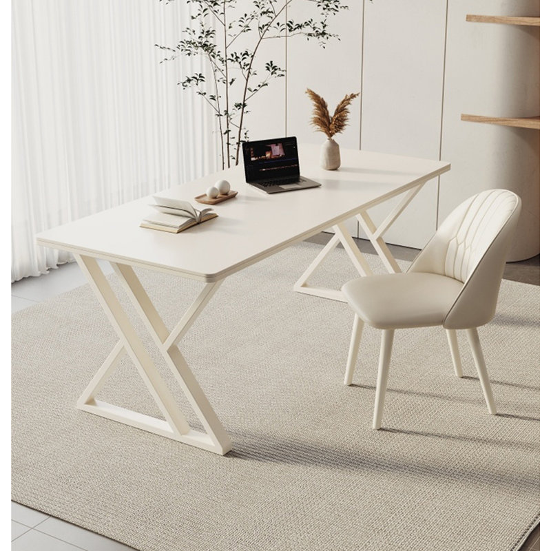 Luxury Cream-Style Sintered Stone Tabletop Office Desk, 29.53" H x 62.99" W x 31.50" D