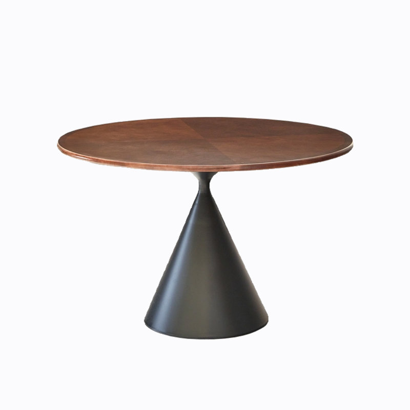 Walnut+Black Round Solid Wood Dining table, 29.53"H x 43.31"L x 43.31"W
