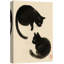 Minimaliste chats noirs dans un style pinceau sur fond beige - impression sur toile encadrée-120783469-120783467