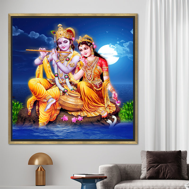 Radha Krishna, toile d'art indou: œuvre d'art indienne célèbre pour décoration murale et lumières spirituelles