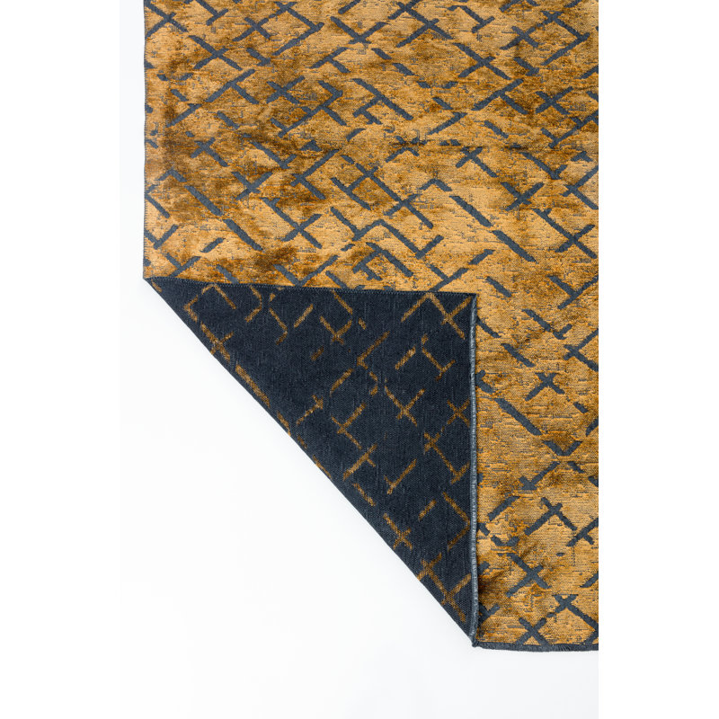 Tapis orange géométrique de luxe, Rectangle 7 pi 10 po x 9 pi 10 po