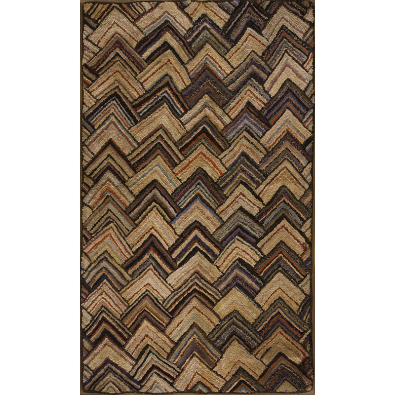 Tapis américain en laine multicolore crocheté antique en laine des années 1920