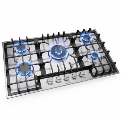 VIKIO 36" 5 Burners Built-in Gas Cooktop with Ergonomic Metal Knob,20000BTU Dual-Nozzle Combustion Burner