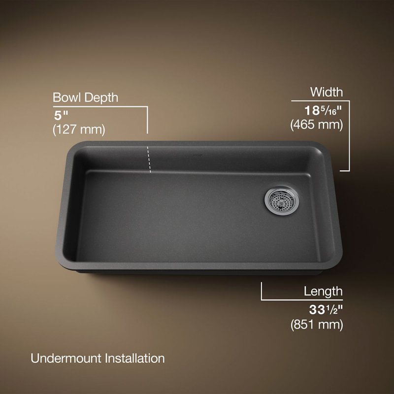 Cairn 33 In. X 18-5/16 In. X 5-11/16 In. Undermount Single-Bowl Kitchen Sink, Matte Graphite