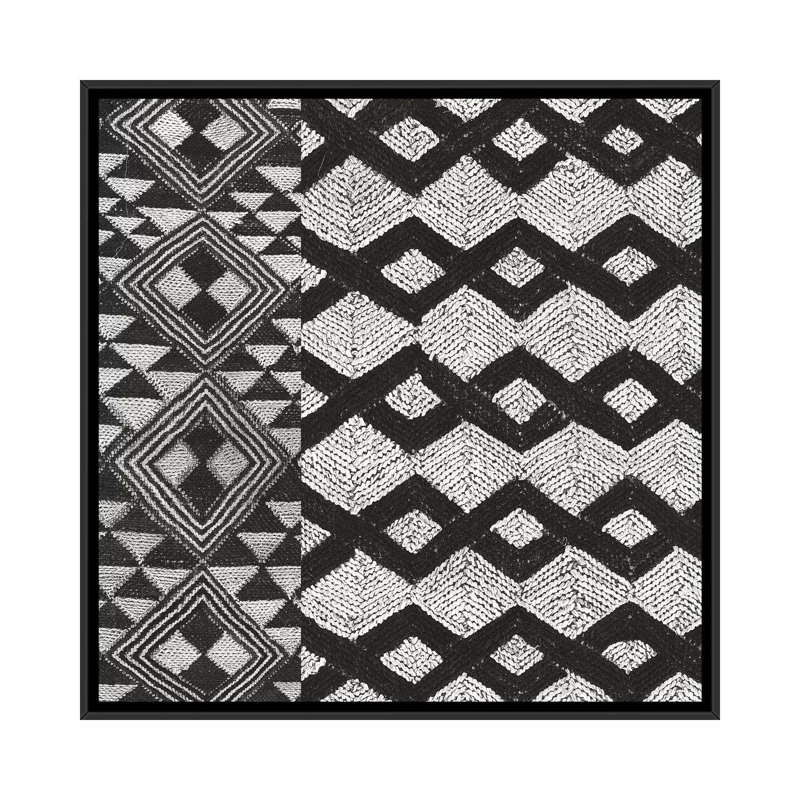 «Kuba Tissu Mat I, B&W», impression sur toile, H 26 po x l 26 po x P 1,5 po, Toile avec cadre noir, Pas de tapis