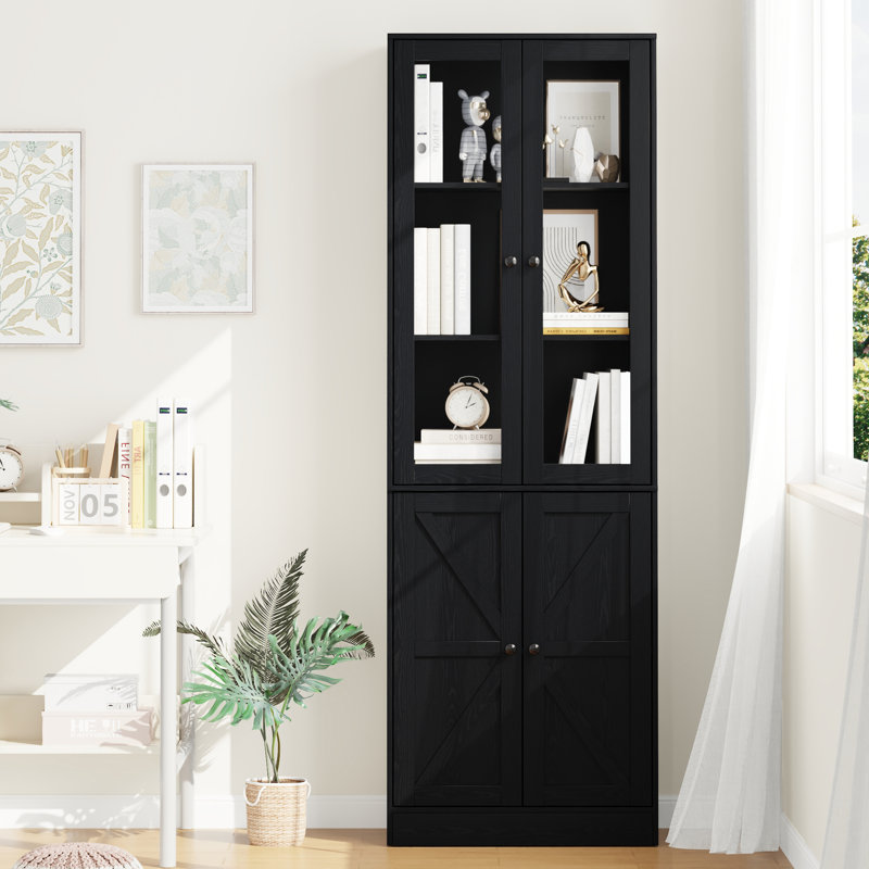 70.9'' H X 23.6'' W Standard Bookcase with Glass Door, Black