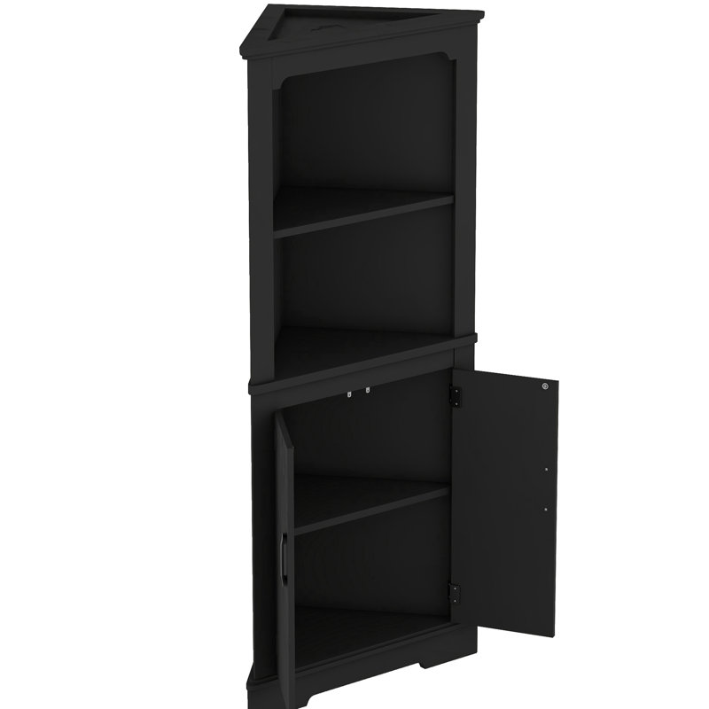 Beige Corner Cabinet With Ample Storage, Black