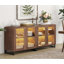 Buffet 2 en 1, crédence de rangement à 4 portes en verre avec tablette réglable et base en métal, armoire à café moderne pour la cuisine et le salon