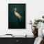 Oiseau aigrette vert rétro, photos de salle de bain rustique moderne, impression sur toile encadrée-115240905-115240910-115240912