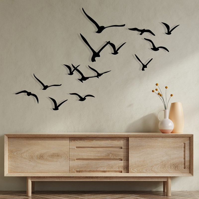 Elegant Decorative Metal Wall Accessory Set (11 Pieces), Black Finish, Sizes Range from 4.7 x 11.8 inches to 12 x 11.5 inches | 100% Metal, Thickness: 0.05 inches | Perfect for Home Décor, Unique Bird Designs