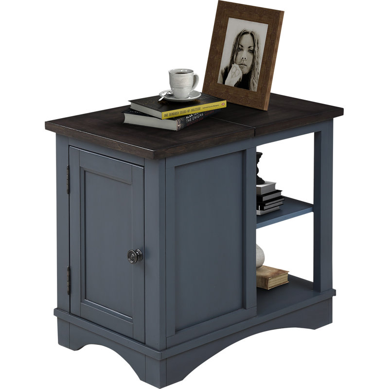 Bankhead Chairside Table with Built-In Outlets and USB Ports, Sable Top/Denim Base