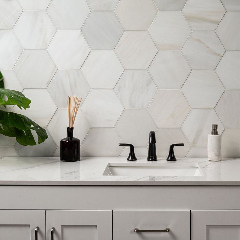 Iona Mist Hexagon 8 in. x 9 in. Polished Marble Floor and Wall Tile