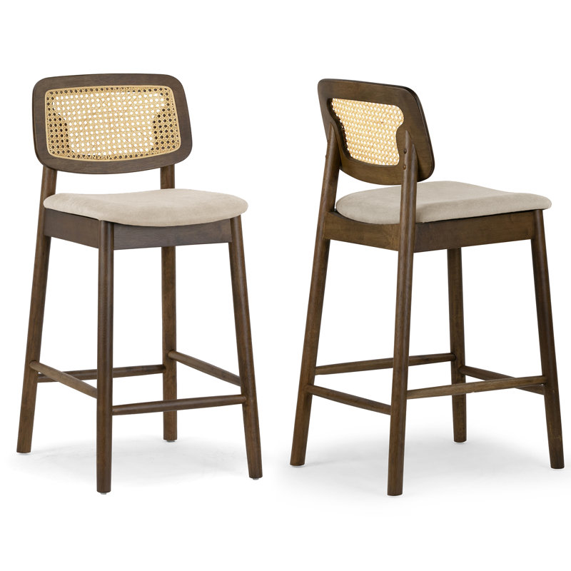 Tabouret de comptoir 26 po Alikee, Tissu noyer brun / structure en noyer