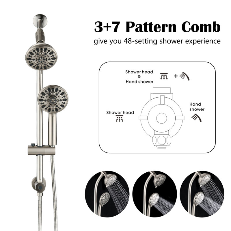 Exposed Pipe Shower System With Hand Shower 5 Inch Wall Mounted Shower Faucet Set Single Handle Stainless Steel Rainfall Shower Trim Kit With Rough-In Valve